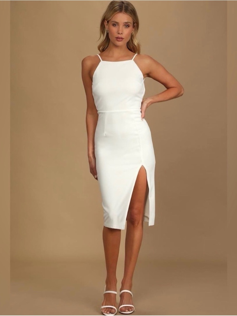 Lulus/Olia Never Look Back Backless High Neck White Midi Dress